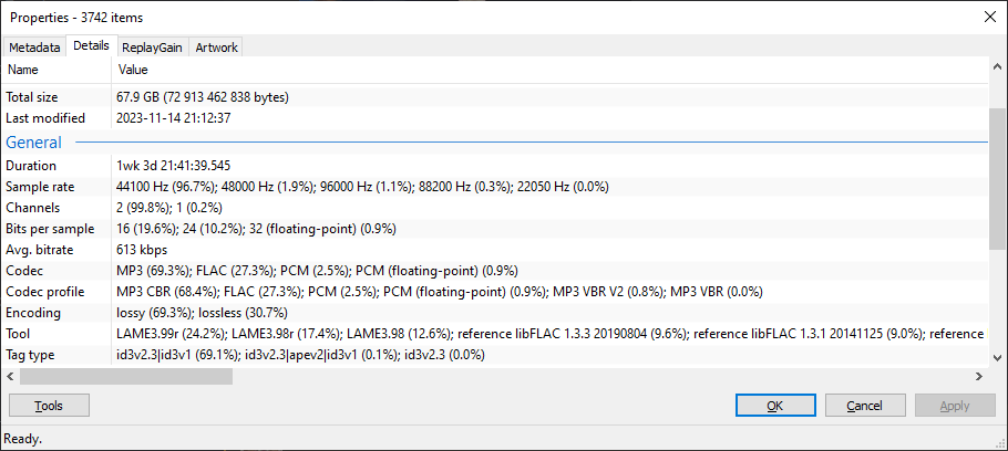 my foobar2000 statistics at the time my foobar2000 statistics at the time